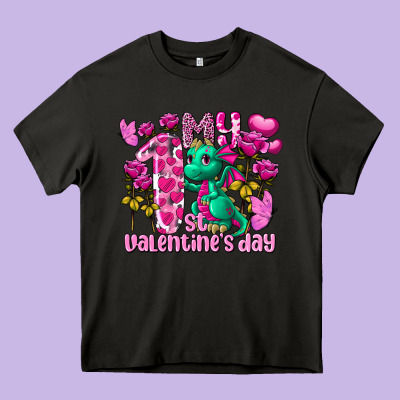 My First Valentine's Day Dragon Heavy Core Tee Designed By Fadigitalartstudio