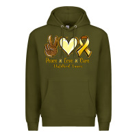 Army Green Peace Love Cure Childhood Cancer Premium Hoodie - Jasminsmagicworld