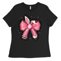 Black easter bunny pencil bow Ladies Tee - CowhideDigitalArt