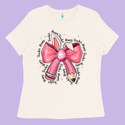 Easter Bunny Pencil Bow Ladies Tee Designed By Cowhidedigitalart