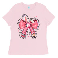 Bubblegum Pink easter bunny pencil bow Ladies Tee - CowhideDigitalArt
