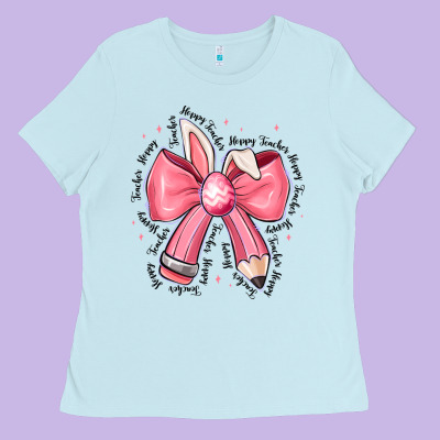 Easter Bunny Pencil Bow Ladies Tee Designed By Cowhidedigitalart