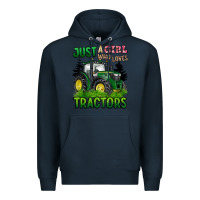 Navy just a girl who loves tractors Premium Hoodie - BarkalooDesign