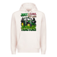 Pale Pink just a girl who loves tractors Premium Hoodie - BarkalooDesign