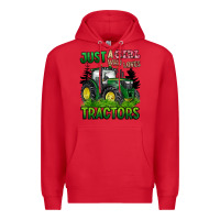 Red just a girl who loves tractors Premium Hoodie - BarkalooDesign