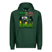 Sports Green just a girl who loves tractors Premium Hoodie - BarkalooDesign