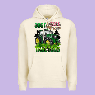 Just A Girl Who Loves Tractors Premium Hoodie Designed By Barkaloodesign