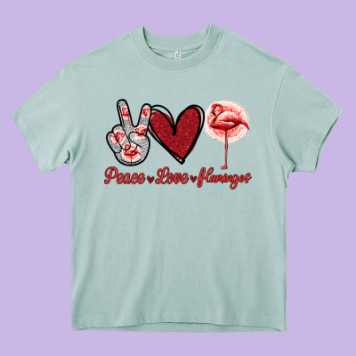 Peace Love Flamingo Heavy Core Tee Designed By Jasminsmagicworld