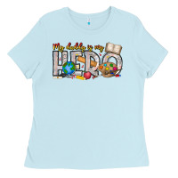 Baby Blue My Daddy is my Hero Teacher Ladies Tee - CowhideDigitalArt