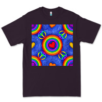 Plum Pride lgbtq hearts and peace symbol seamless patte Premium Tee - BundleAndBundleShop