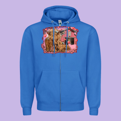 Valentine's Day Mama Cow And Baby Cows Zipper Hoodie Designed By Ranaportraitstore