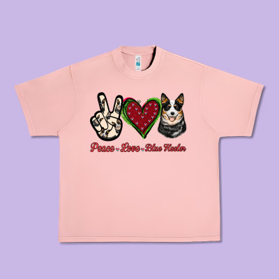 Peace Love Blue Heeler Urban Heavy Tee Designed By Jasminsmagicworld