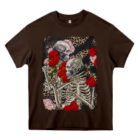 Chocolate Brown Two skeletons hugging Valentine's Day Heavy Core Tee - FaDigitalArtStudio