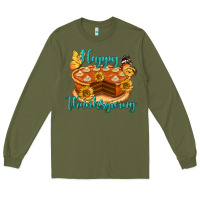 Army Green Happy Thanksgiving Pumpkin Pie Long Sleeve Tee - LillyAllenDesigns