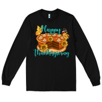 Black Happy Thanksgiving Pumpkin Pie Long Sleeve Tee - LillyAllenDesigns