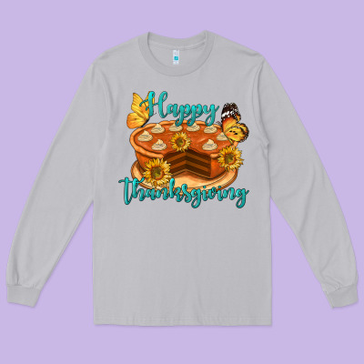 Happy Thanksgiving Pumpkin Pie Long Sleeve Tee Designed By Lillyallendesigns