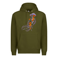 Army Green light purple jellyfish and floral Premium Hoodie - BarkalooDesign