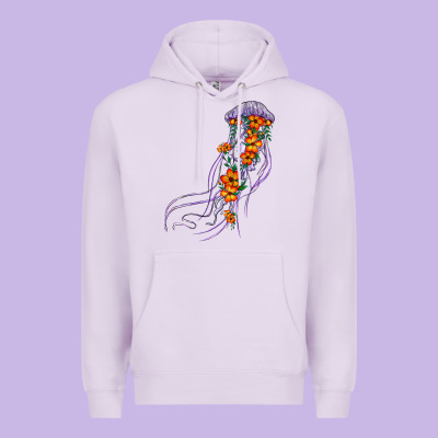 Light Purple Jellyfish And Floral Premium Hoodie Designed By Barkaloodesign