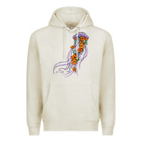 Oatmeal Heather light purple jellyfish and floral Premium Hoodie - BarkalooDesign