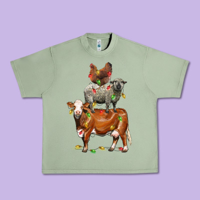 Christmas Cow Sheep And Chicken Urban Heavy Tee Designed By Lillyallendesigns