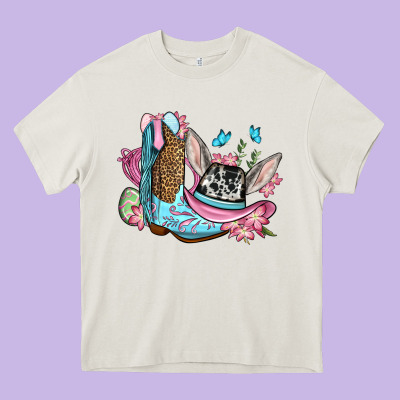 Easter Cowboy Boots Hat Heavy Core Tee Designed By Oliviacreatesart