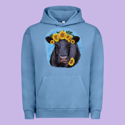 Black Angus With Sunflower Urban Hoodie Designed By Jasminsmagicworld