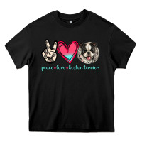 Black Peace Love Boston Terrier Heavy Core Tee - Jasminsmagicworld
