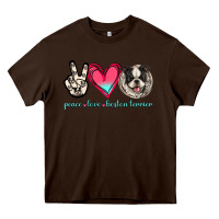 Chocolate Brown Peace Love Boston Terrier Heavy Core Tee - Jasminsmagicworld