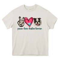 Cream Peace Love Boston Terrier Heavy Core Tee - Jasminsmagicworld