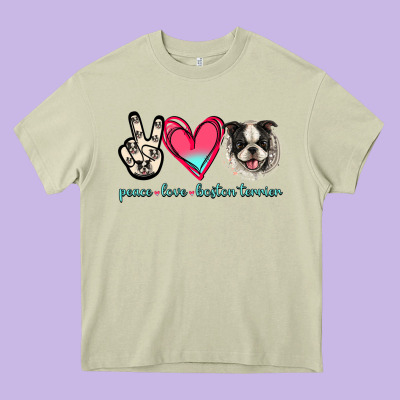 Peace Love Boston Terrier Heavy Core Tee Designed By Jasminsmagicworld