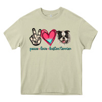 Mossy Peace Love Boston Terrier Heavy Core Tee - Jasminsmagicworld