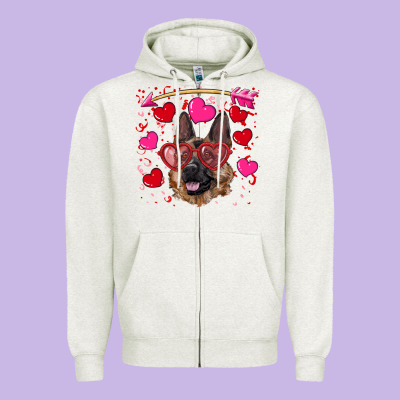 Valentine's German Shepherd Zipper Hoodie Designed By Ranaportraitstore