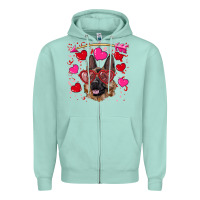 Seafoam valentine's german shepherd Zipper Hoodie - RanaPortraitStore