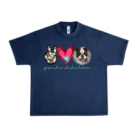 Navy Peace Love Boston Terrier Urban Heavy Tee - Jasminsmagicworld