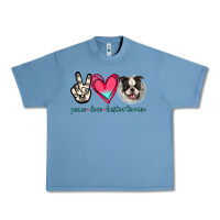 Pebble Blue Peace Love Boston Terrier Urban Heavy Tee - Jasminsmagicworld