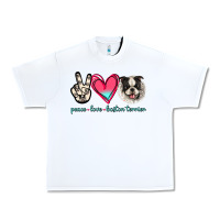 White Peace Love Boston Terrier Urban Heavy Tee - Jasminsmagicworld
