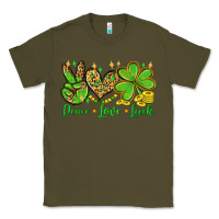 Army Green St. Patrick's Day Peace love luck Classic Tee - OliviaCreatesArt