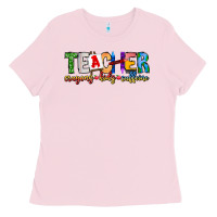 Bubblegum Pink Teacher Cryons Kids Caffeine Ladies Tee - CowhideDigitalArt