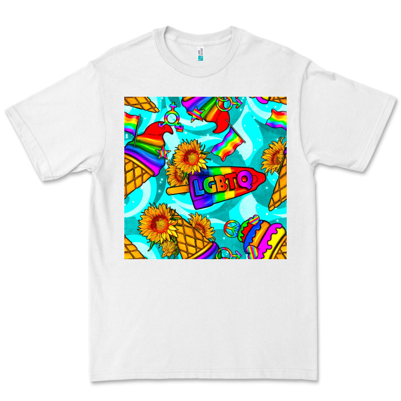 Pride Lgbtq Ice Cream And Sunflowers Seamless Premium Tee by BundleAndBundleShop | Teevron