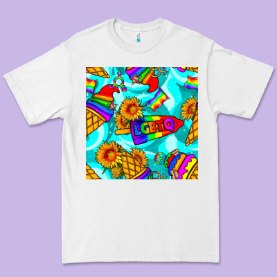 Pride Lgbtq Ice Cream And Sunflowers Seamless Premium Tee Designed By Bundleandbundleshop