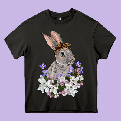 Easter Day Flowers Bunny Heavy Core Tee Designed By Oliviacreatesart