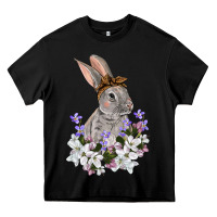 Black Easter Day Flowers bunny Heavy Core Tee - OliviaCreatesArt