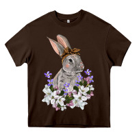 Chocolate Brown Easter Day Flowers bunny Heavy Core Tee - OliviaCreatesArt