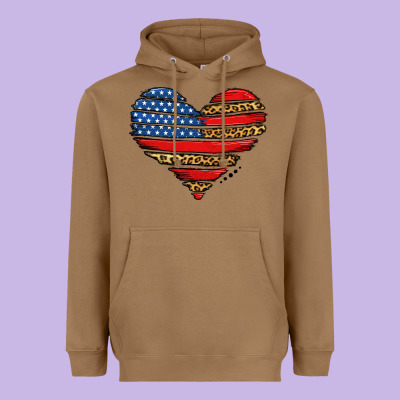 American Leopard Brushstroke Heart Heavyweight Hoodie Designed By Jasminsmagicworld