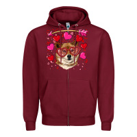 Burgundy valentine's shiba inu Zipper Hoodie - RanaPortraitStore