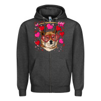 Charcoal Heather valentine's shiba inu Zipper Hoodie - RanaPortraitStore
