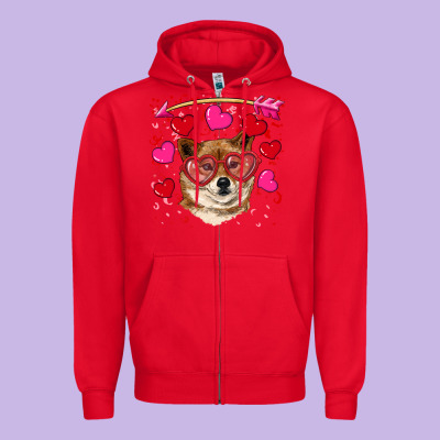 Valentine's Shiba Inu Zipper Hoodie Designed By Ranaportraitstore