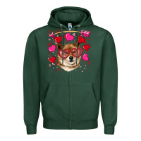 Sports Green valentine's shiba inu Zipper Hoodie - RanaPortraitStore