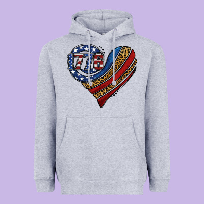 American Western Leopard Flag Heart Heavyweight Hoodie Designed By Jasminsmagicworld