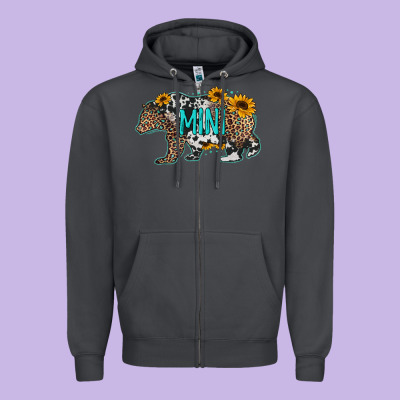 Baby Bear Mini Sunflowers Leopard Cowhide Mother's Day Zipper Hoodie Designed By Jasminsmagicworld